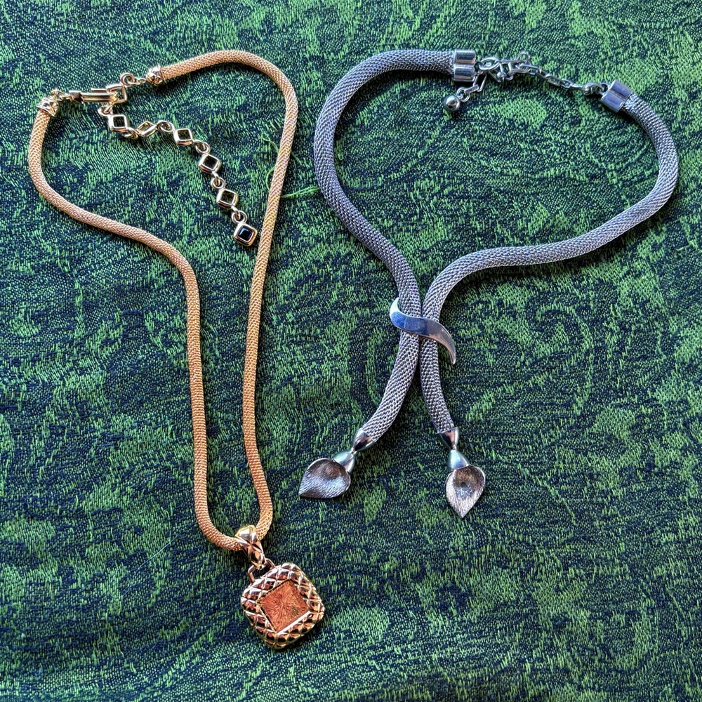 Gold silver vintage woven mesh choker necklace bundle